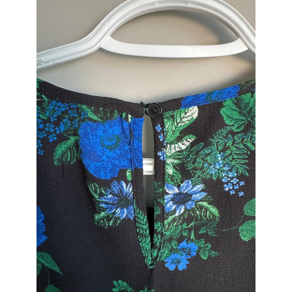 Mandee Floral Flutter Sleeve Pleated Front Blouse Black Blue S Cottagecore Boho - Picture 5 of 11